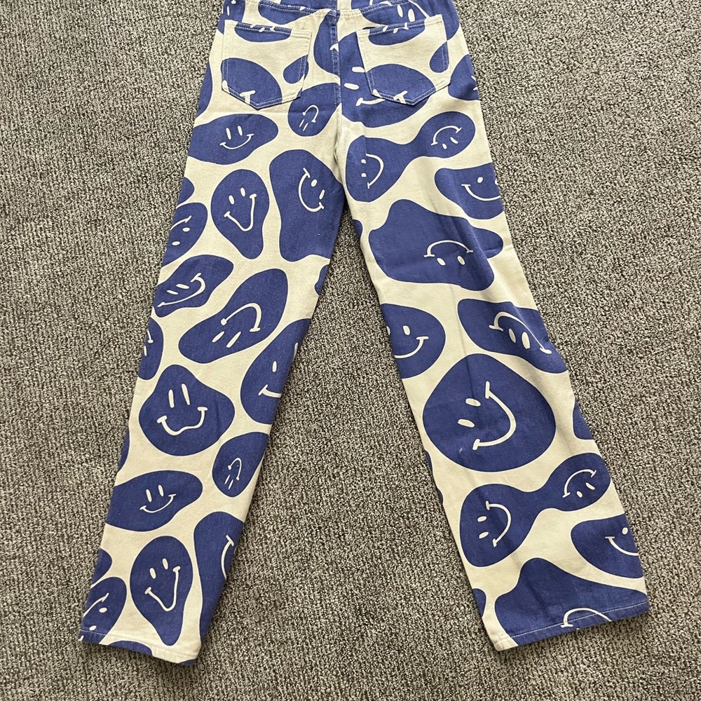 Blue and Cream Smiley Face Women Jeans